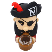 Front view of the Blackbeard Pirate Silipipe, a sculpted pipe resembling a pirate’s head with a bowl at the mouth.