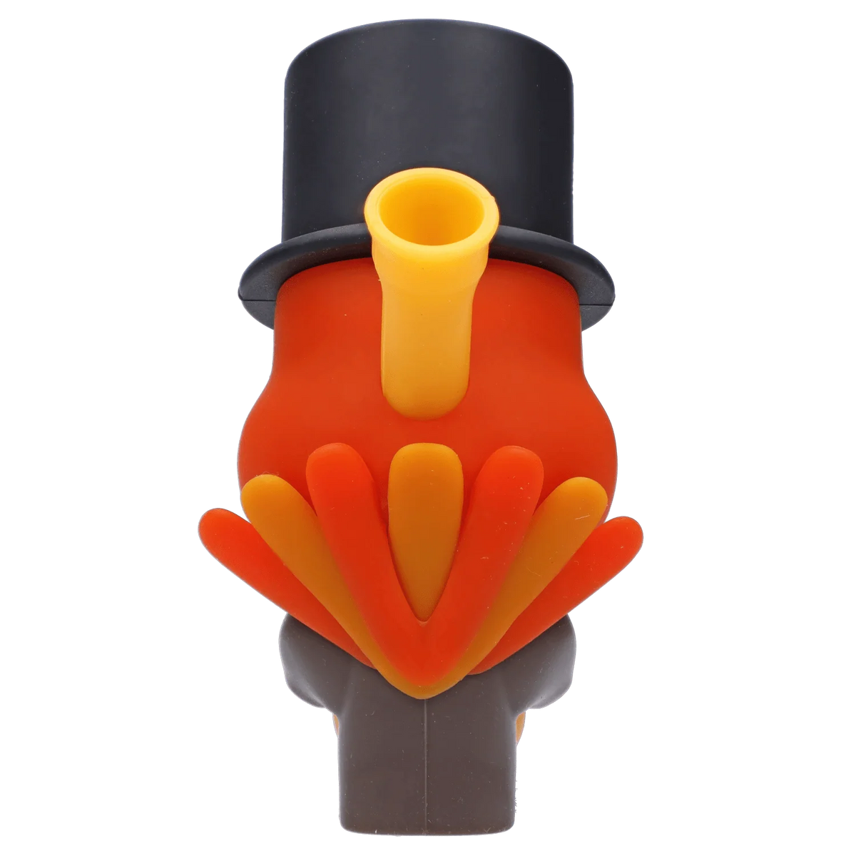 Front view of the Fancy Turkey Silipipe hand pipe, showing a colorful, sculpted design resembling a turkey’s plumage.
