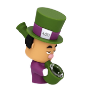 Front view of the Mad Hatter Silipipe, a colorful, cartoon-style pipe resembling a character's head.