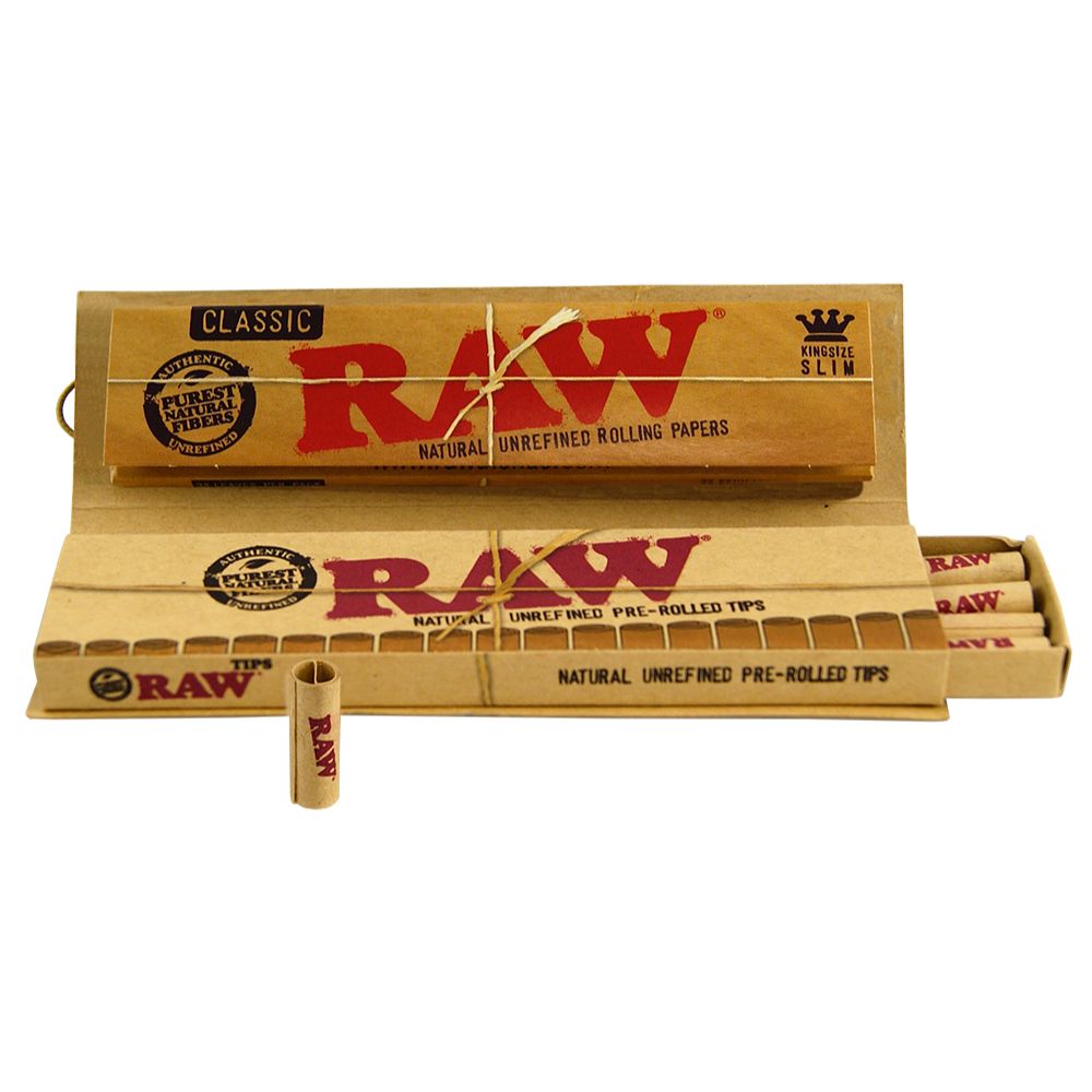 RAW Connoisseur King Size Slim Rolling Papers with Pre-Rolled Filter Tips | Single Pack - Open