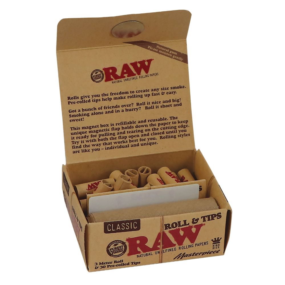 RAW Classic King Size Rolls with Pre-Rolled Filter Tips - Open Box
