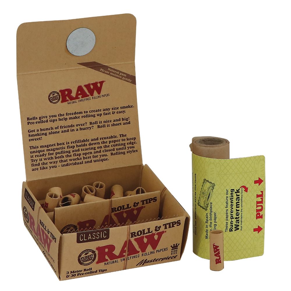 RAW Classic King Size Rolls with Pre-Rolled Filter Tips - 3 Meters of Rolling Paper