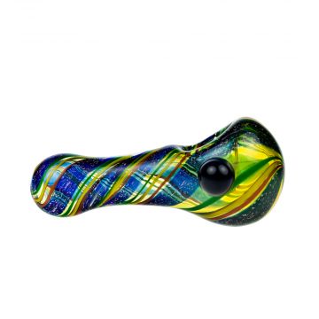 G-Spot Glass Spoon Pipe - Color Stripes and Blue Dichro on Clear Glass - Side view 1