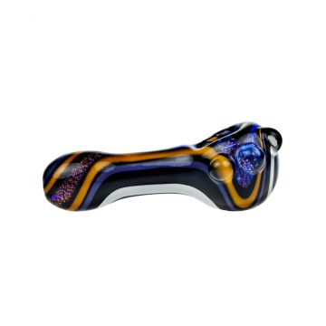 G-Spot Glass Spoon Pipe - Blue Glass with Dichro and Color Stripes - Side view 1