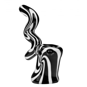 G-Spot Glass Sherlock Bubbler Pipe - Black and White Swirl - Side view 1
