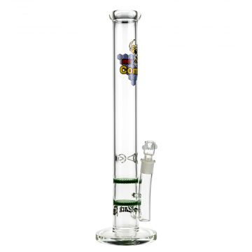 Black Leaf Double HoneyComb Perc Stemless Glass Ice Bong | 45cm | Green - Side View 