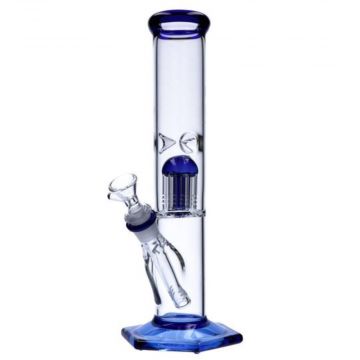 Hexagon Base Straight Bong with Tree Perc | Blue | side view 1