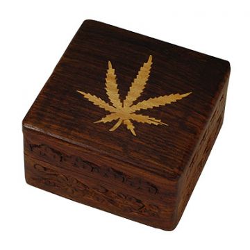 Wood Box With Leaf Small