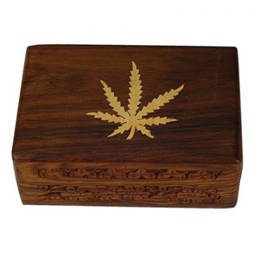 Wood Box With Leaf Medium 