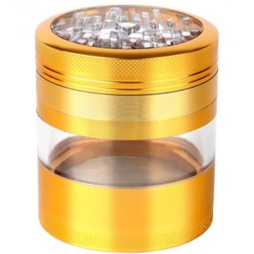 Grinder with clear Mid-section and Magnetic Window Lid | 62mm | Gold