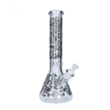 Glass Beaker Ice Bong with Print | 14 Inch - Side View 1