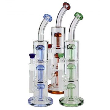 Black Leaf Straight Bong with Triple Tree Perc | 15.3 Inch | All colors
