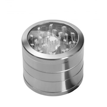 Metal Herb Grinder with Pollen Screen and Magnetic Window Lid | 48mm | Silver