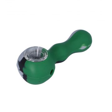 Silicone Spoon Pipe with Inlaid Glass Bowl | Green/Black/Grey