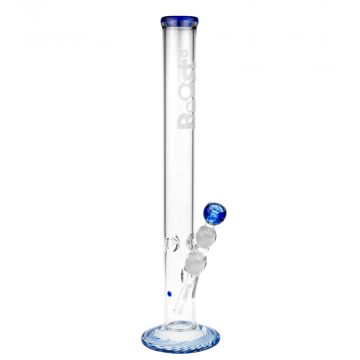 Boost Straight Cylinder 5mm Glass Bong - Blue Trim - Side View 1
