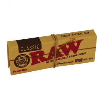RAW Connoisseur Single Wide Rolling Papers with Filter Tips 