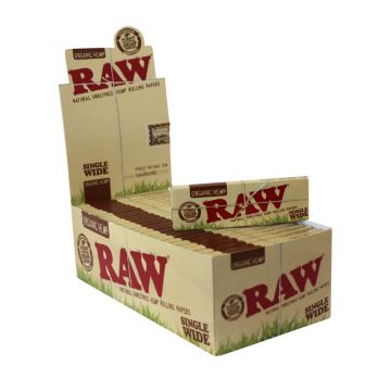 RAW Organic Single Wide Single Window Hemp Rolling Papers | Box