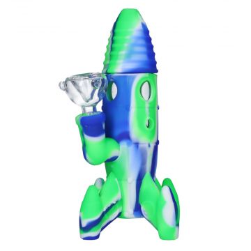 Silicone Rocket Bong with Glass Bowl | Random Color | 7.5 Inch | Blue/green/white
