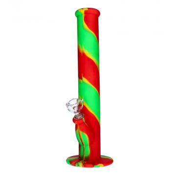 Silicone Straight Bong with Glass Downstem and Bowl | 14 Inch | Rasta | side view 1